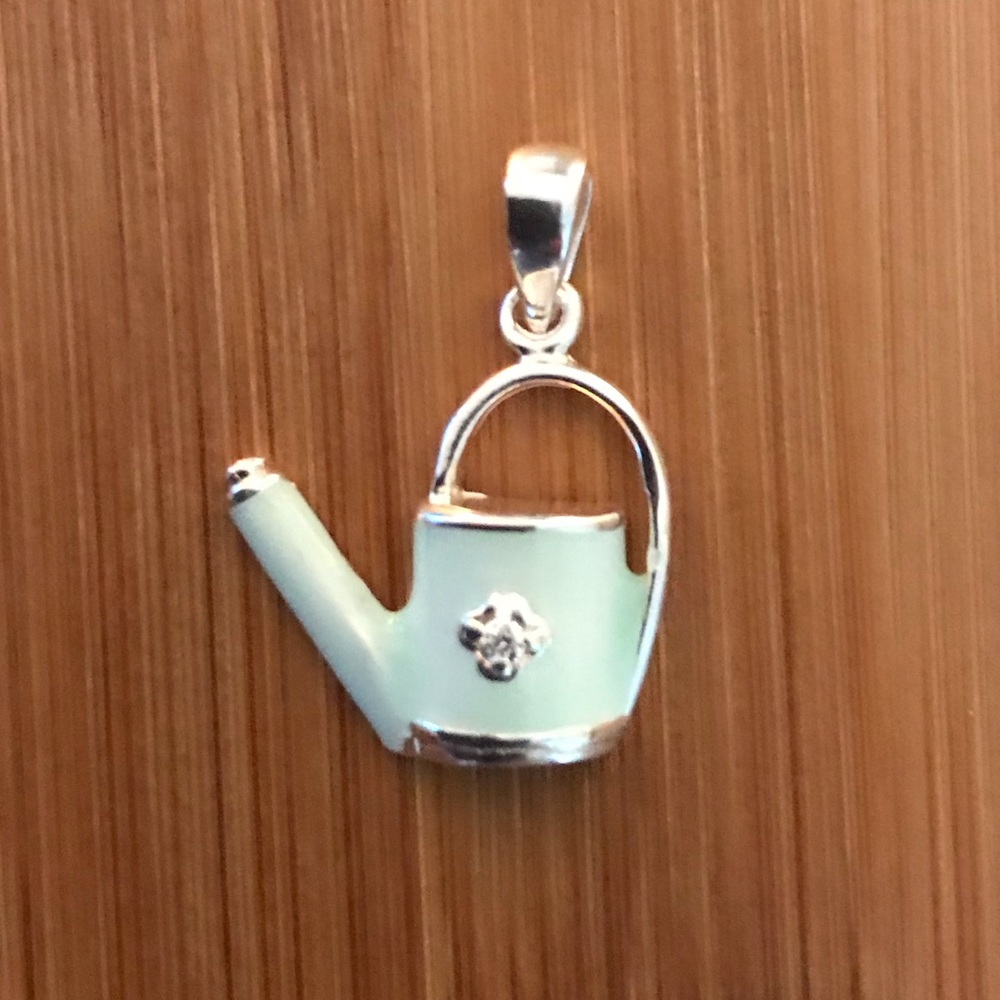 NWOT Sterling Silver Watering Flowers Can Pendent